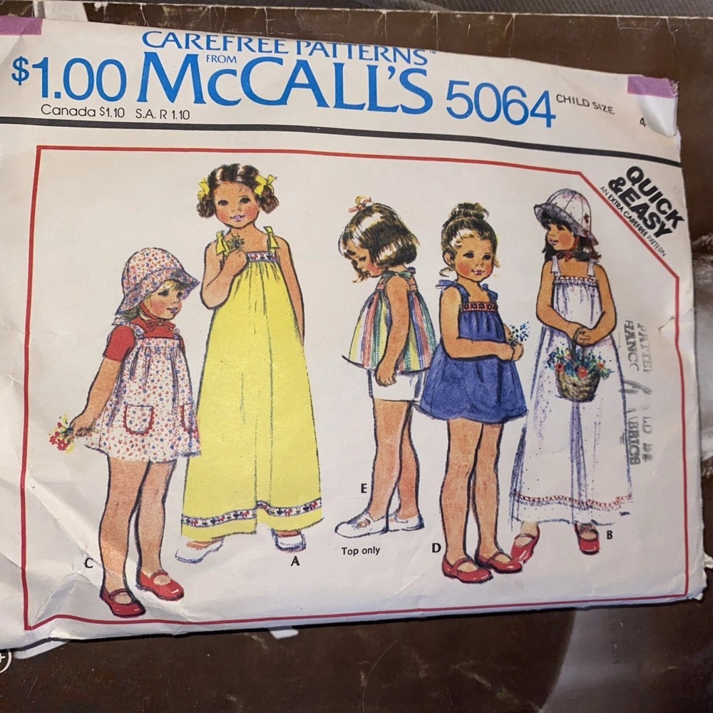 Vintage 1976 McCalls 5064 Girls Sewing Pattern Size 4 Dress Jumper Top Hat Cut